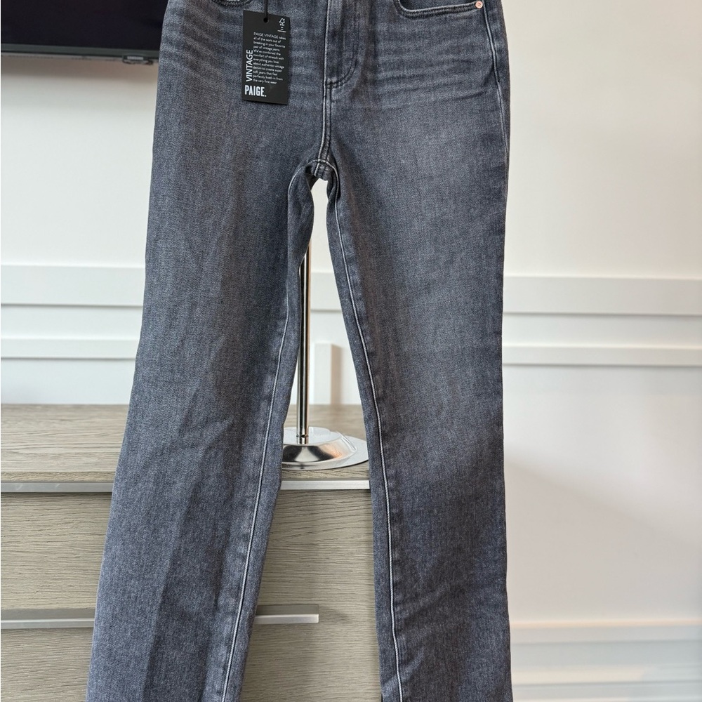 PAIGE Gray Straight Leg Denim raw hem